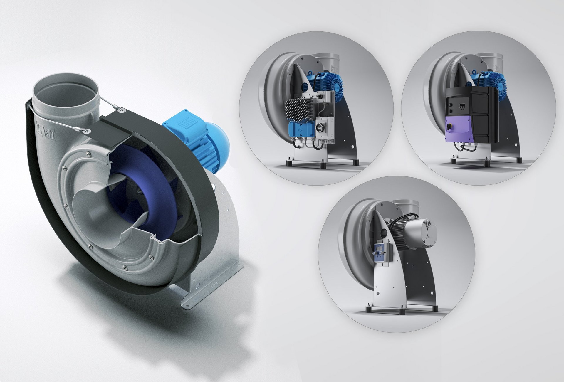 Complete plastic fan system with motor, frequency converter, pressure and flow rate controller, accessories - Colasit